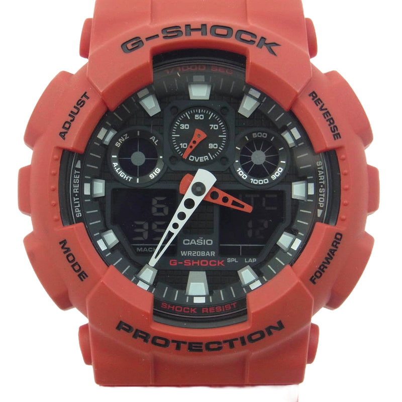 CASIO G-SHOCK カシオ ジーショック GA-100B-4AJF ワイドフェイスコンビネーションモデル デジアナ 200m防水 クォーツ ウォッチ 腕時計 レッド系【美品】【中古】