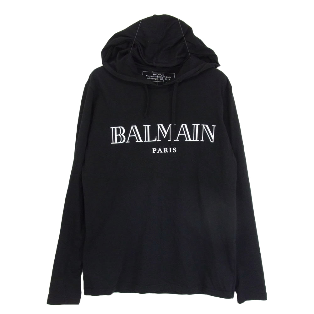 BALMAIN バルマン S8H8099I157 Logo Lightweight Hoody ロゴプリント ライトウェイト フーディ パーカー ブラック系 XS【中古】