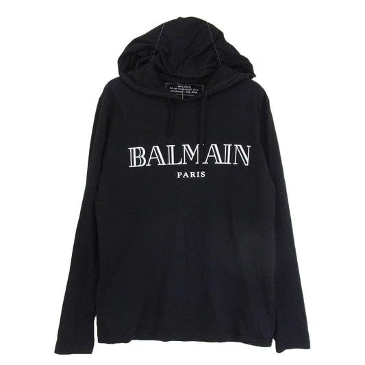 BALMAIN バルマン S8H8099I157 Logo Lightweight Hoody ロゴプリント ライトウェイト フーディ パーカー ブラック系 XS【中古】