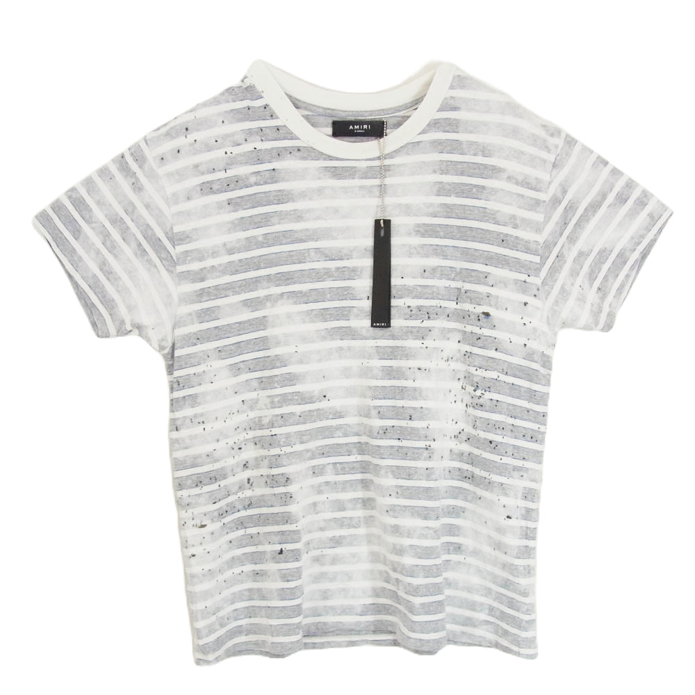 AMIRI アミリ ショットガン ダメージ加工 ボーダー 半袖 Tシャツ グレー系 XS【中古】