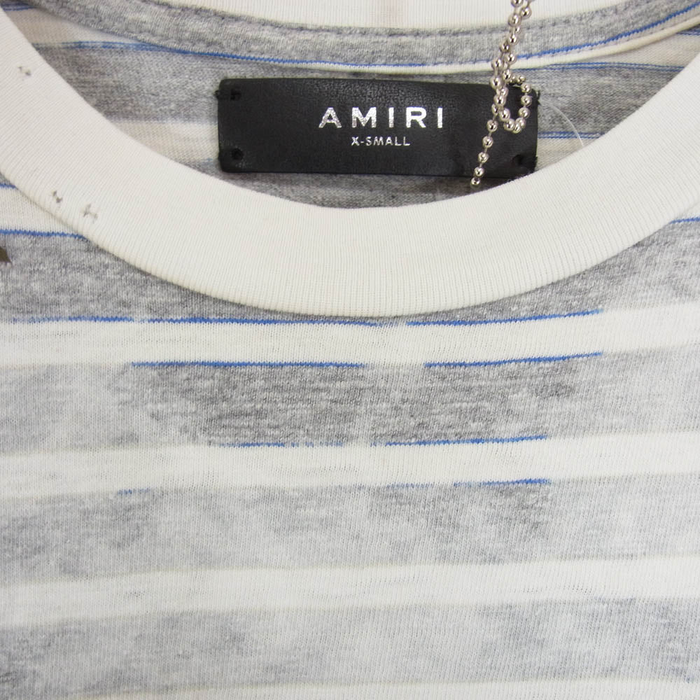 AMIRI アミリ ショットガン ダメージ加工 ボーダー 半袖 Tシャツ グレー系 XS【中古】