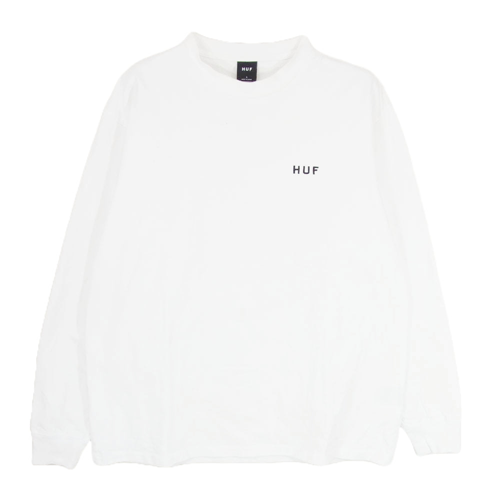 HUF ハフ OG LOGO LS TEE ロゴ刺繍 長袖 Tシャツ ホワイト系 L【中古】