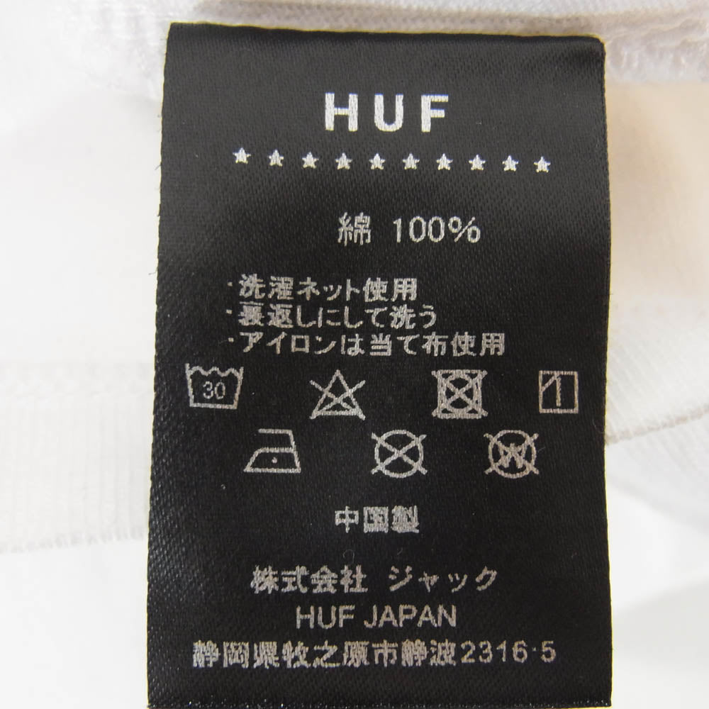 HUF ハフ OG LOGO LS TEE ロゴ刺繍 長袖 Tシャツ ホワイト系 L【中古】