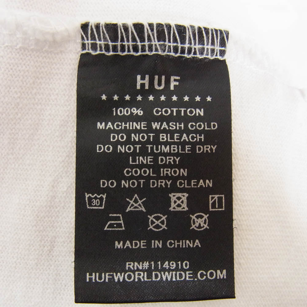 HUF ハフ OG LOGO LS TEE ロゴ刺繍 長袖 Tシャツ ホワイト系 L【中古】