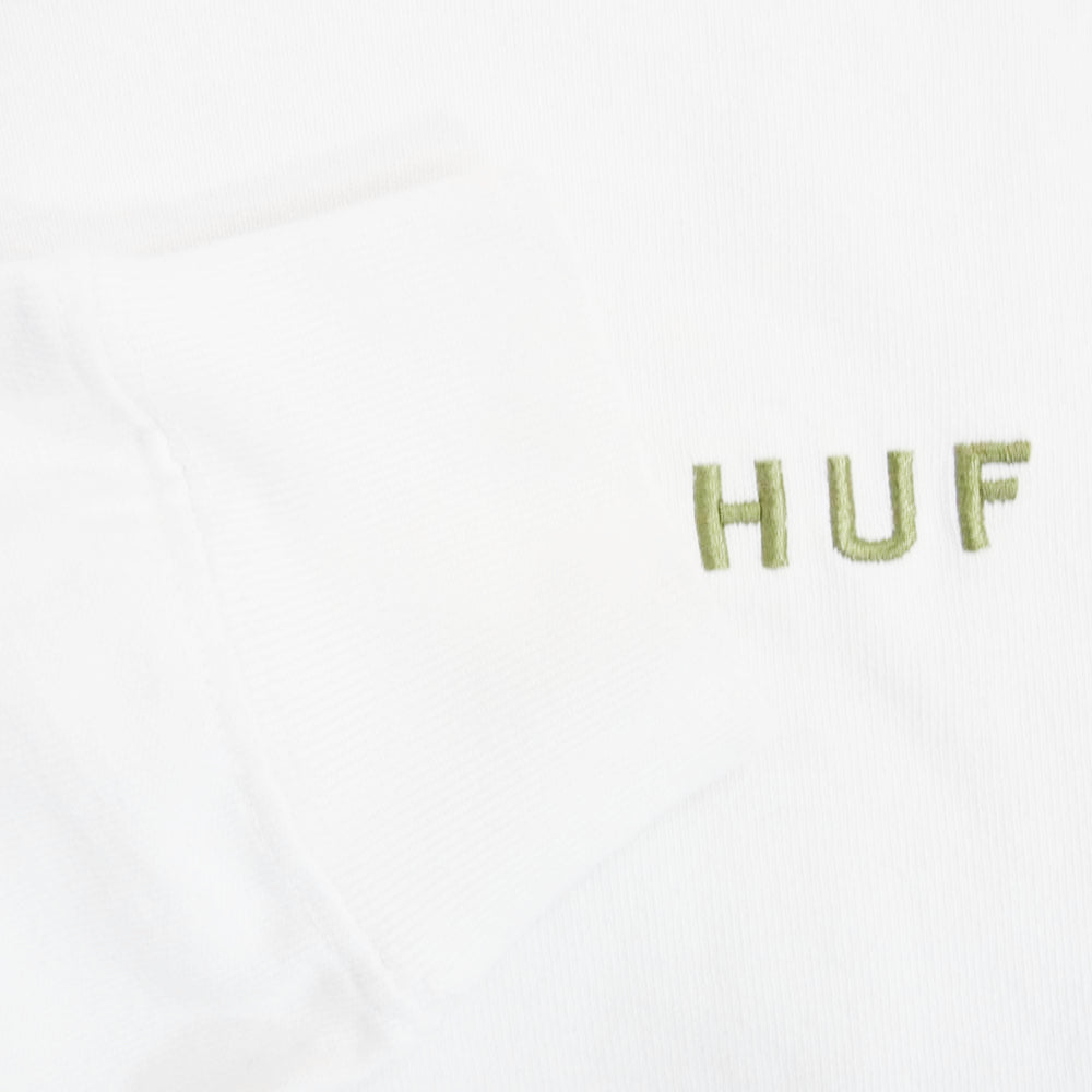 HUF ハフ OG LOGO LS TEE ロゴ刺繍 長袖 Tシャツ ホワイト系 L【中古】