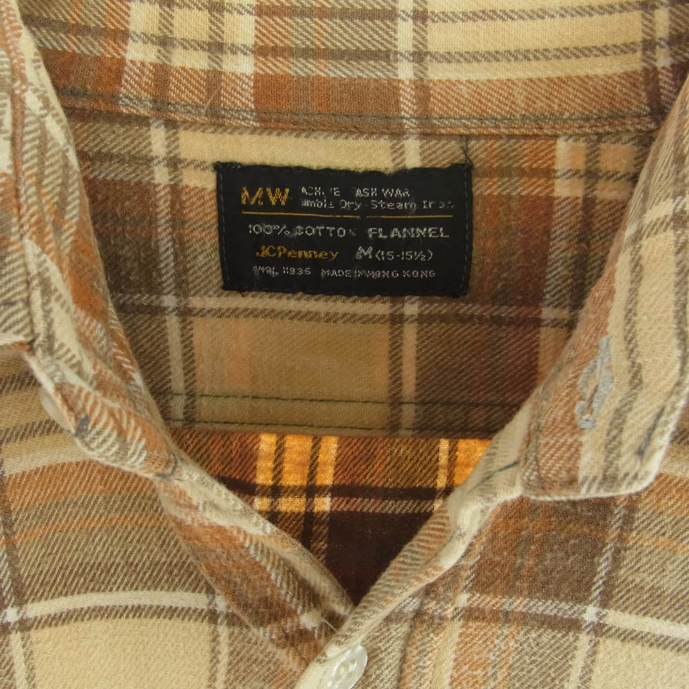 ジェーシーペニー ヴィンテージ 黒タグ コットン チェック 長袖 シャツ ベージュ系 M【中古】