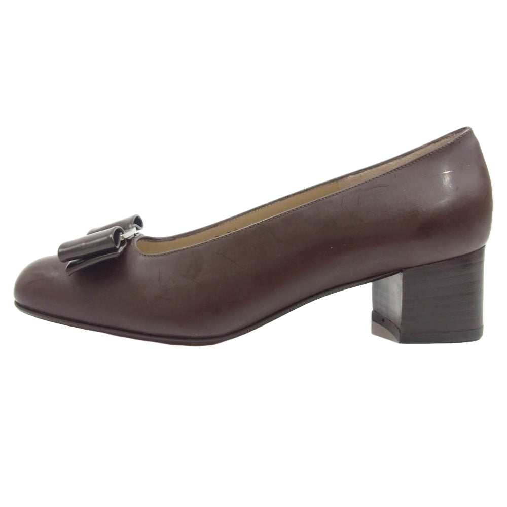 Salvatore Ferragamo サルヴァトーレフェラガモ LICEO リボン パンプス シューズ ブラウン系 6C【中古】