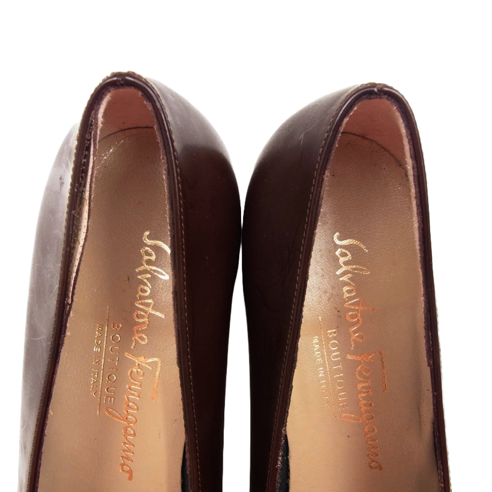 Salvatore Ferragamo サルヴァトーレフェラガモ LICEO リボン パンプス シューズ ブラウン系 6C【中古】