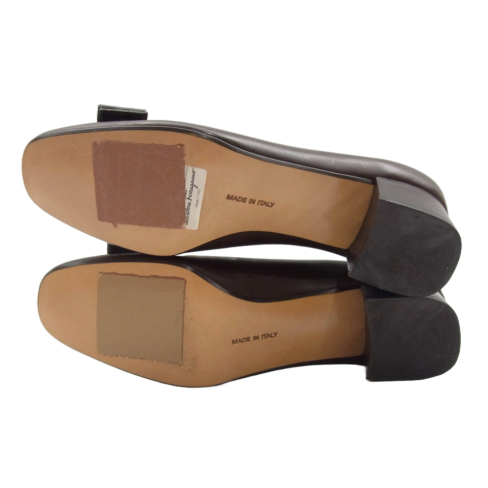 Salvatore Ferragamo サルヴァトーレフェラガモ LICEO リボン パンプス シューズ ブラウン系 6C【中古】