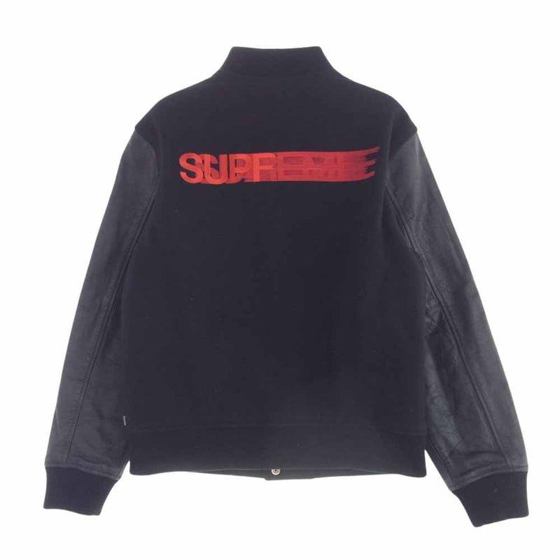 Supreme シュプリーム 18AW Motion Logo Varsity Jacket モーション ロゴ アーム レザー ジャケット ブラック系 M【中古】