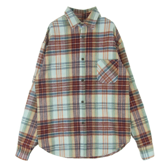 THE ELDER STATESMAN エルダー ステイツマン コットン ネルシャツ 長袖 シャツ チェック柄 レッド系 ライトブルー系 ブルー系 XXS【中古】