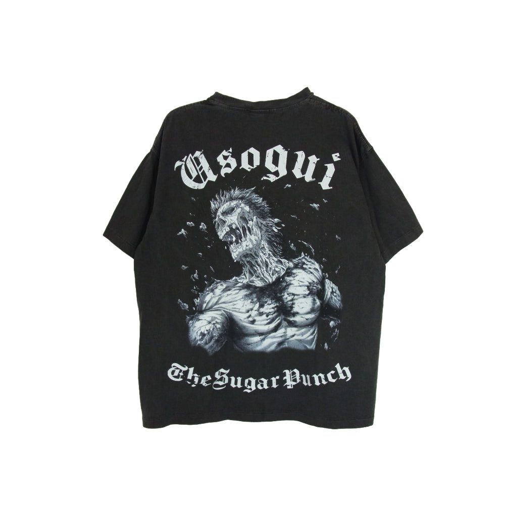 シュガー パンチ TUSM24SM-007 嘘喰い USOGUI S/S T-SHIRT 元零號立会人伽羅 ヴィンテージ加工 半袖Tシャツ ブラック系 M【極上美品】【中古】