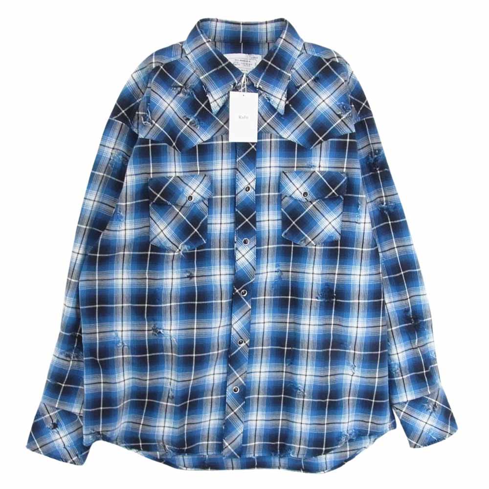 ラフ Rafu002 western shirt ウエスタン 長袖 シャツ ブルー系 L【美品】【中古】