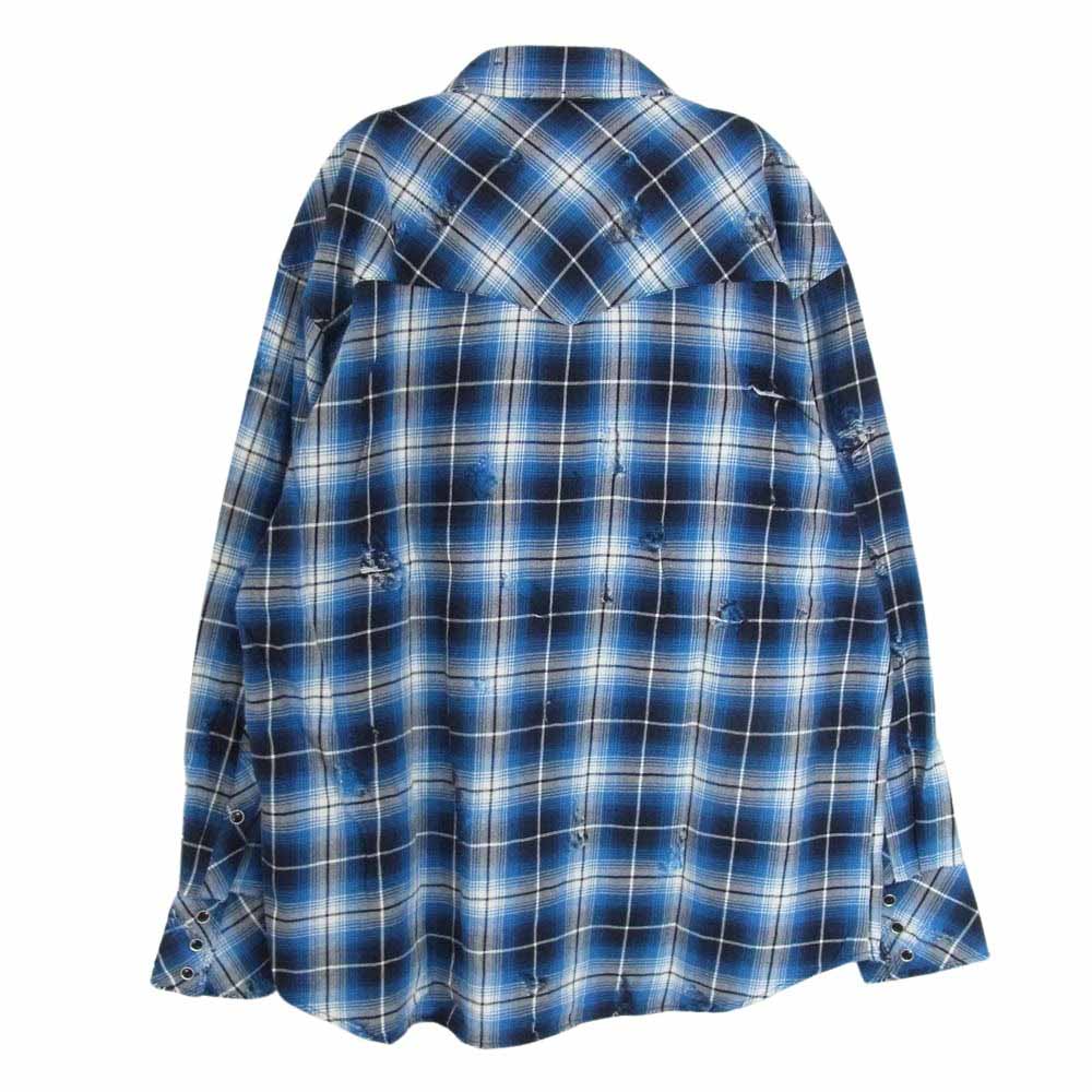 ラフ Rafu002 western shirt ウエスタン 長袖 シャツ ブルー系 L【美品】【中古】