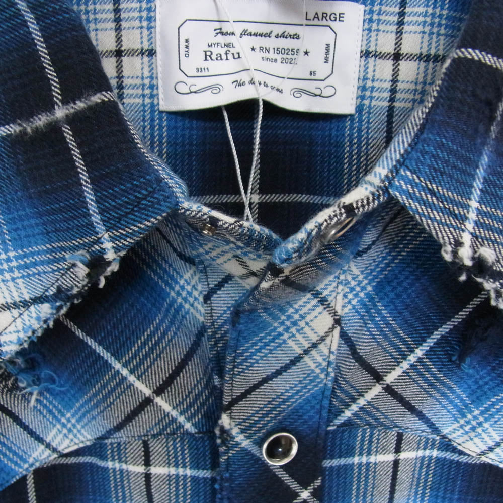 ラフ Rafu002 western shirt ウエスタン 長袖 シャツ ブルー系 L【美品】【中古】