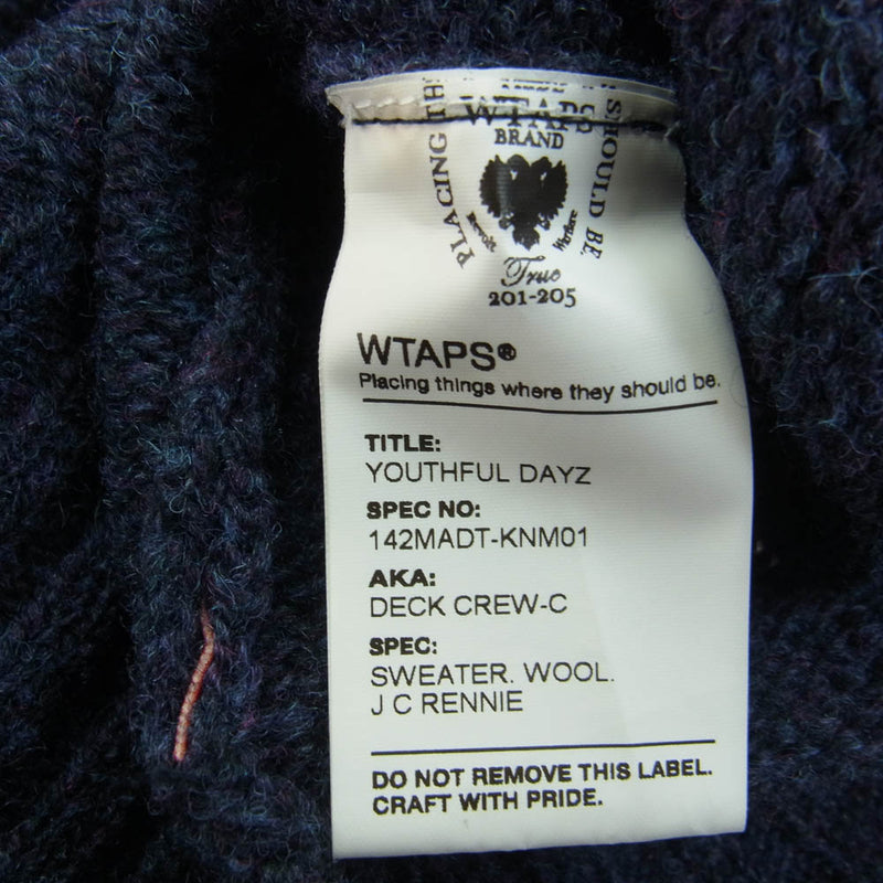 WTAPS ダブルタップス 14AW 142MADT-KNM01 DECK CREW-C SWEATER WOOL JC RENNIE クルーネック ニット ネイビー系【中古】