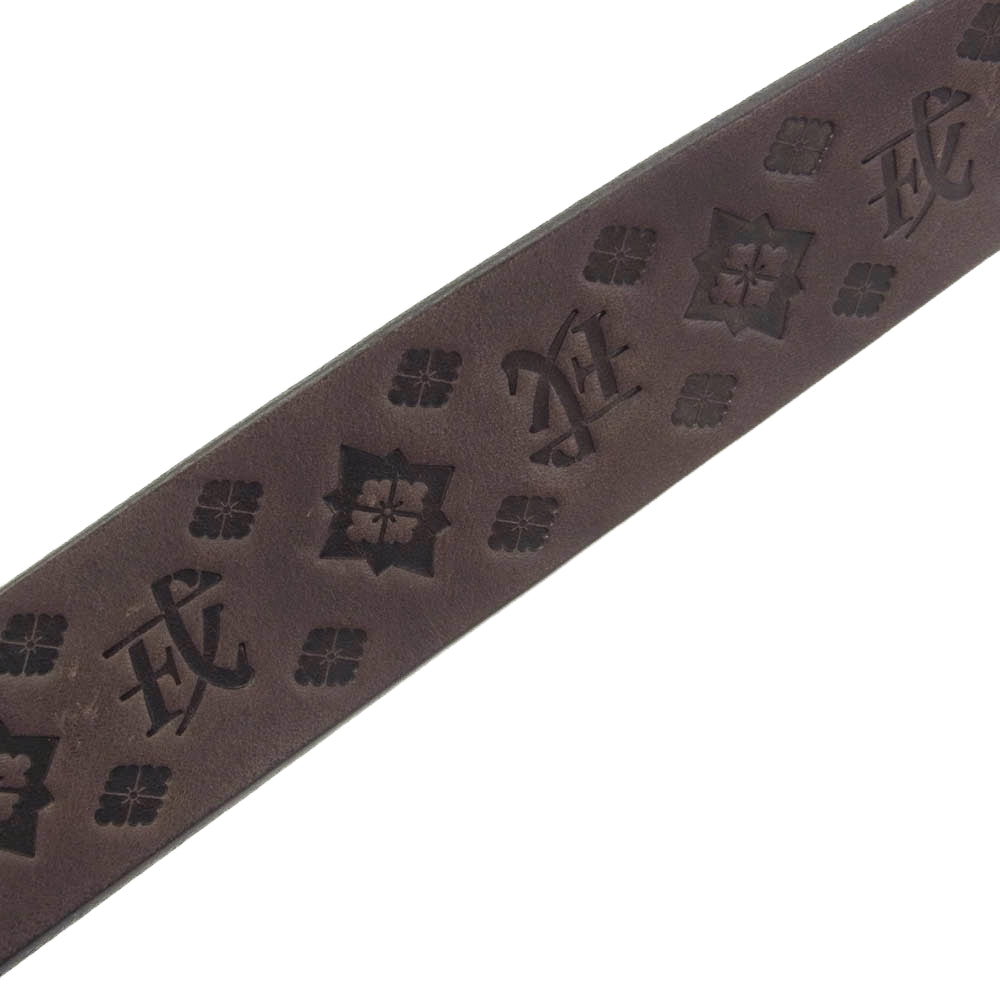EVISU エヴィス レザー ベルト 型押し 家紋 戒 ブラウン系 L【美品】【中古】