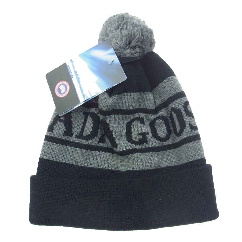 CANADA GOOSE カナダグース 5232M Pom Toque CG LOGO ニット キャップ ニット帽 ブラック系【新古品】【未使用】【中古】