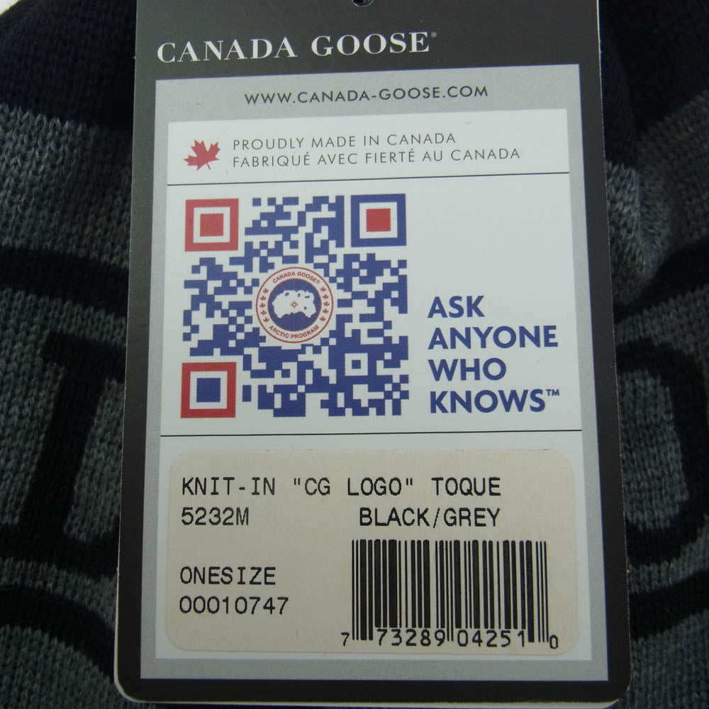 CANADA GOOSE カナダグース 5232M Pom Toque CG LOGO ニット キャップ ニット帽 ブラック系【新古品】【未使用】【中古】