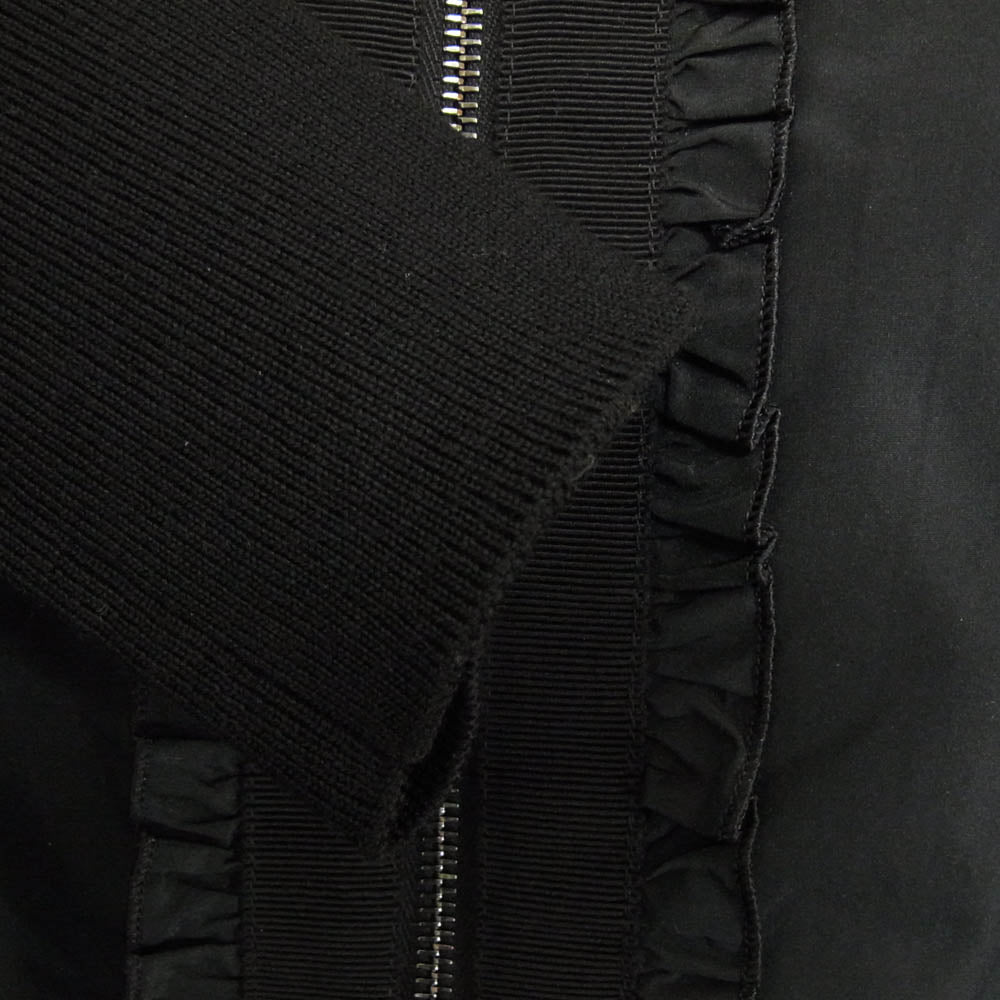 MONCLER モンクレール G20939B00012 CARDIGAN TRICOT ナイロン ニット 切替 フリル ジップ カーディガン ジャケット ブラック系 S【中古】