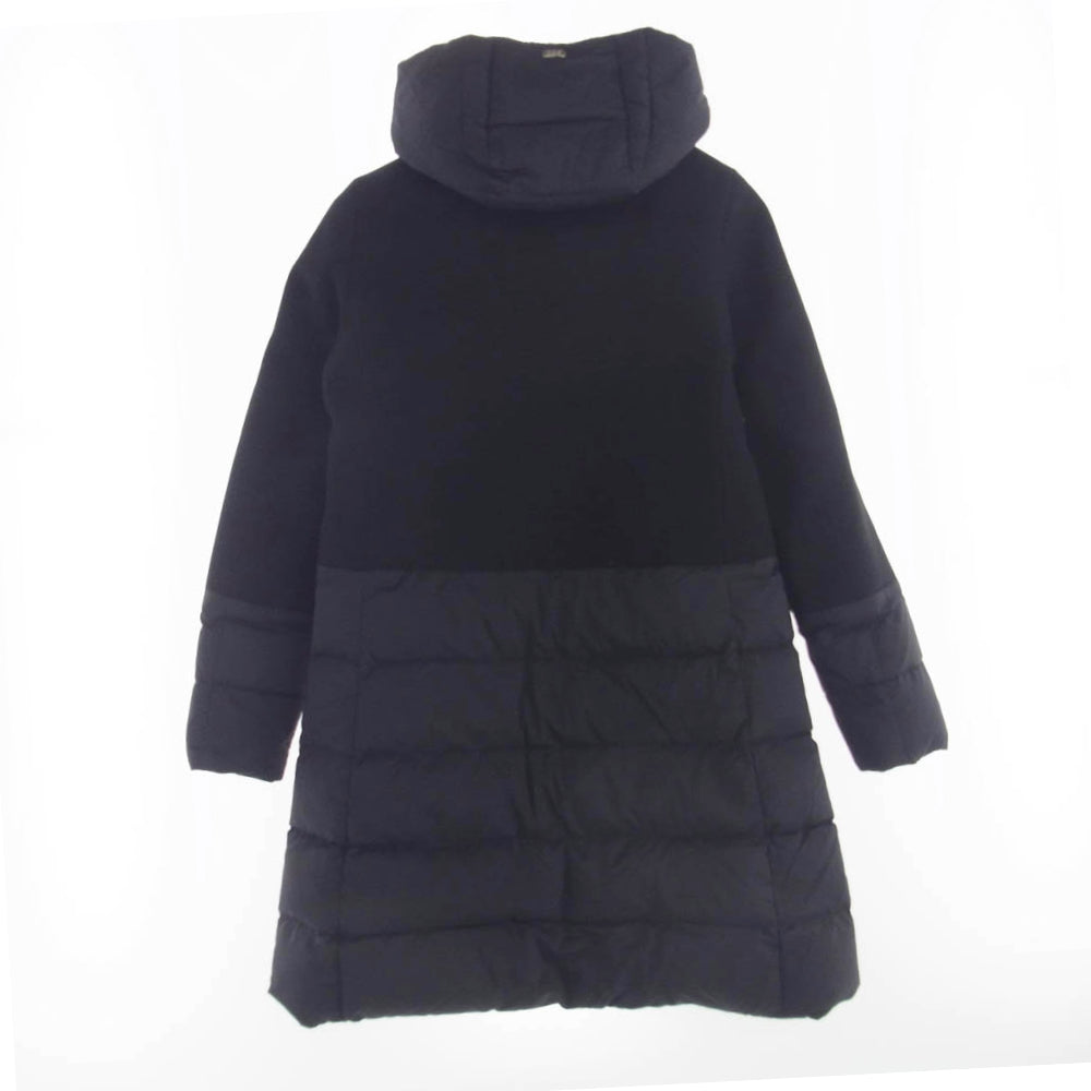Herno ヘルノ PI0848D-39601-9300 DIAGONAL WOOL AND NUAGE PARKA ウール切替 フード ダウン コート ジャケット ブラック系 42【美品】【中古】