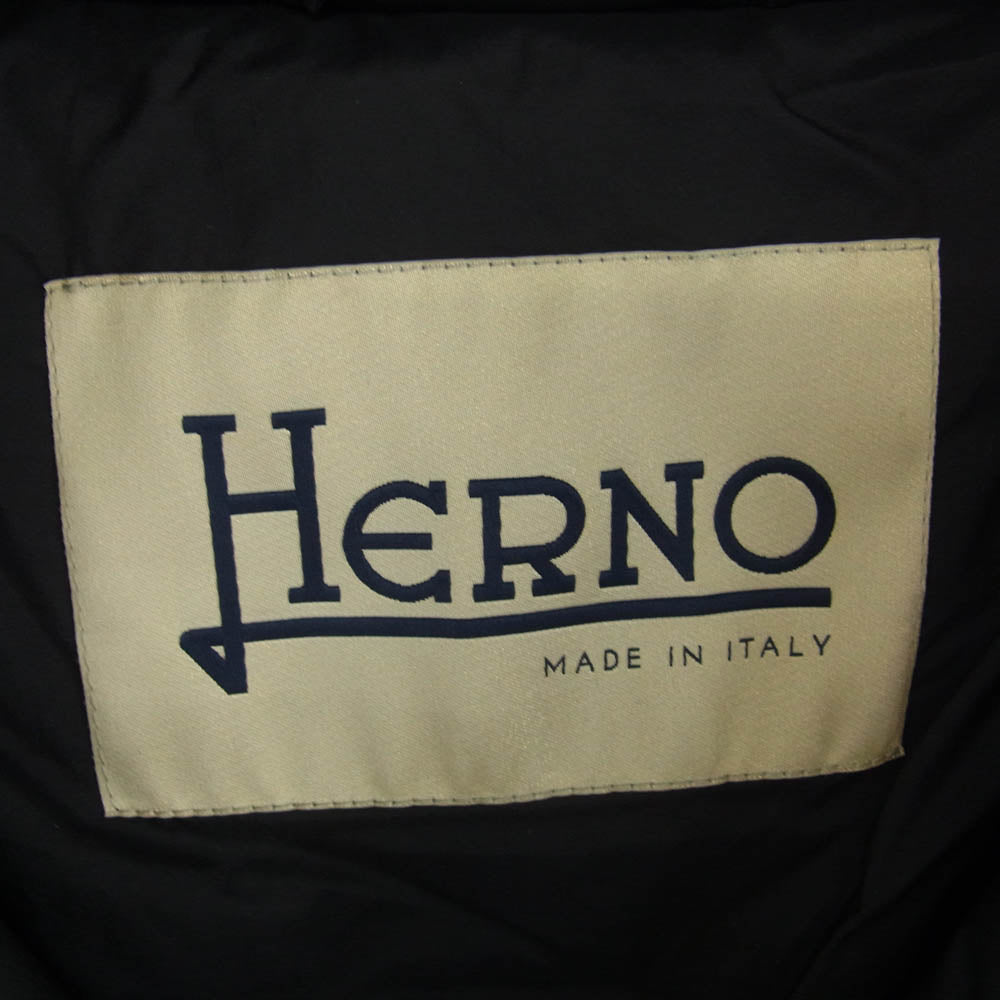Herno ヘルノ PI0848D-39601-9300 DIAGONAL WOOL AND NUAGE PARKA ウール切替 フード ダウン コート ジャケット ブラック系 42【美品】【中古】