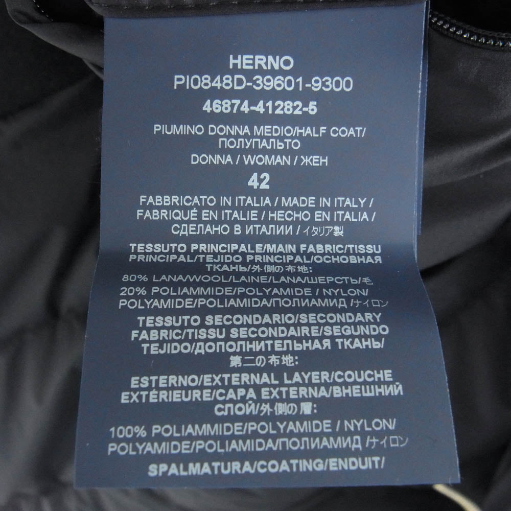 Herno ヘルノ PI0848D-39601-9300 DIAGONAL WOOL AND NUAGE PARKA ウール切替 フード ダウン コート ジャケット ブラック系 42【美品】【中古】
