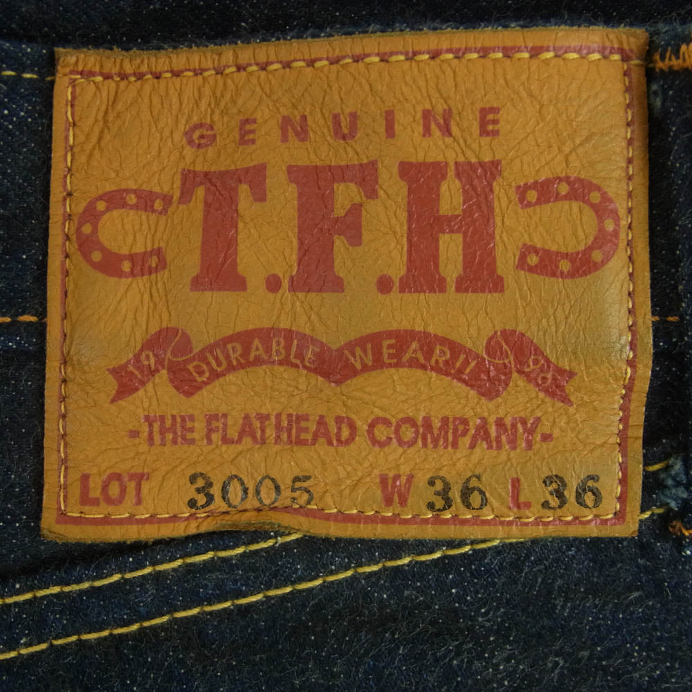 THE FLAT HEAD ザフラットヘッド 3005 ストレート デニム パンツ ボタンフライ 革パッチ 赤耳 セルビッジ インディゴブルー系 W36 L36【中古】