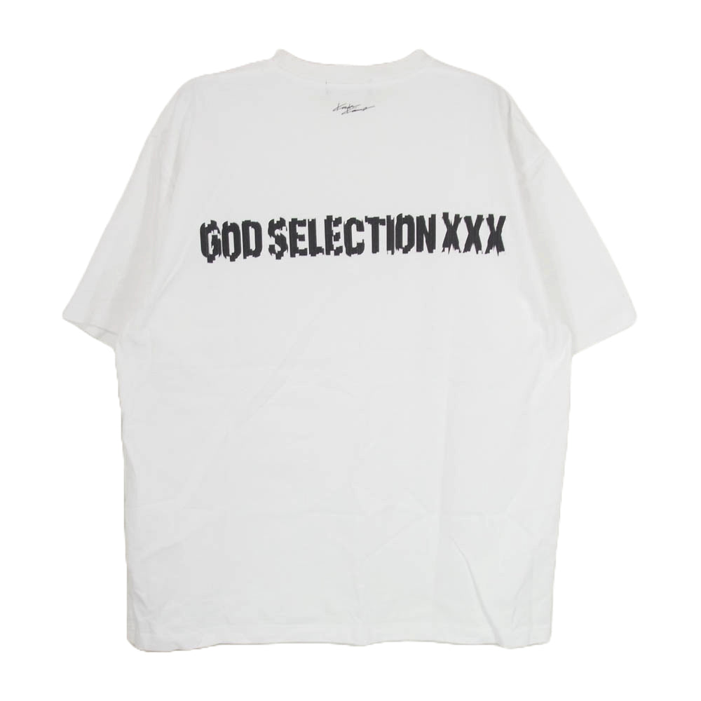 GOD SELECTION XXX ゴッドセレクション GX-S23-KKST-01 × Kosuke Kawamura 河村康輔 シュレッダー加工 ロゴ プリント 半袖 Tシャツ ホワイト系 XL【美品】【中古】