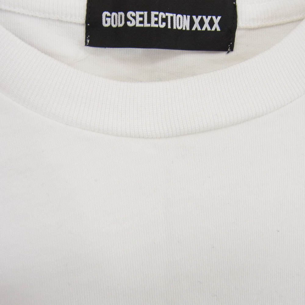 GOD SELECTION XXX ゴッドセレクション GX-S23-KKST-01 × Kosuke Kawamura 河村康輔 シュレッダー加工 ロゴ プリント 半袖 Tシャツ ホワイト系 XL【美品】【中古】