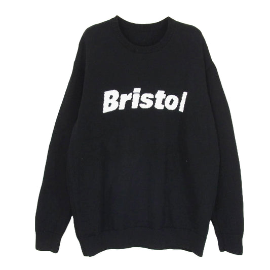 F.C.R.B. エフシーアールビー 24SS FCRB-240087 AUTHENTIC LOGO CREWNECK KNIT Bristol オーセンティックロゴ クルーネック コットン ニット セーター ブラック系 L【美品】【中古】