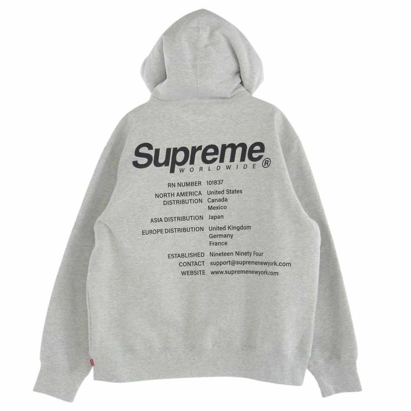 Supreme シュプリーム 23AW Worldwide Hooded Sweatshirt GRAY ワールドワイド フーディー スウェット シャツ グレー L グレー系 L【美品】【中古】