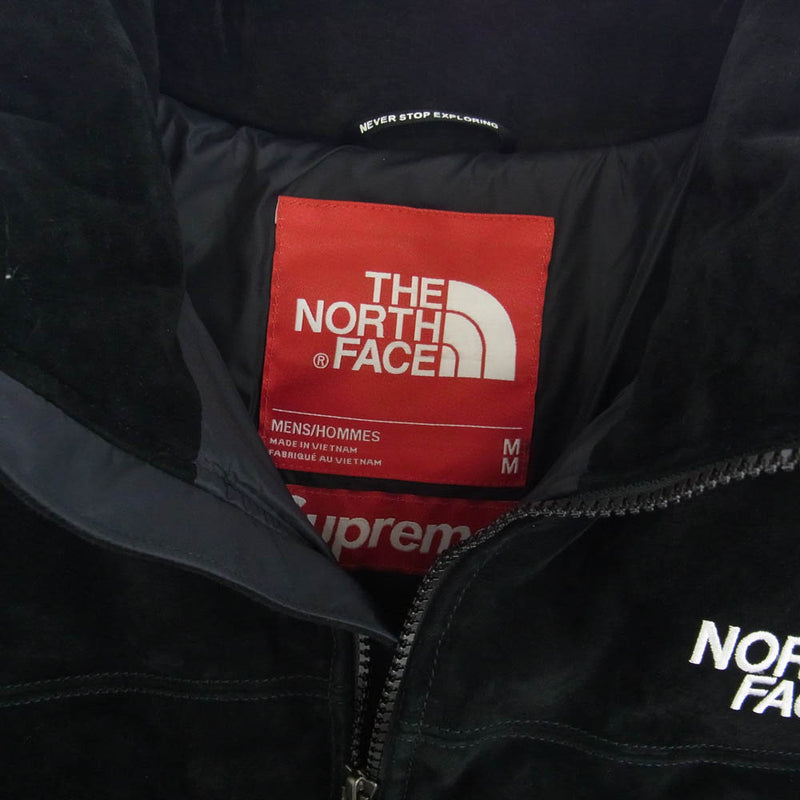 Supreme シュプリーム × THE NORTH FACE ノースフェイス 23AW NF0A875N Suede Nuptse Jacket スウェード ヌプシ ダウン ジャケット 国内未発売 ブラック M ブラック系 M【極上美品】【中古】