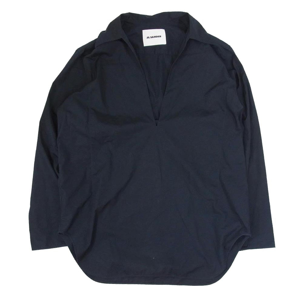 JIL SANDER ジルサンダー JSMU600726 MU245200 ヴァルーズシャツ Vネック プルオーバー オーバーサイズ スキッパー 長袖シャツ ネイビー系 44【中古】