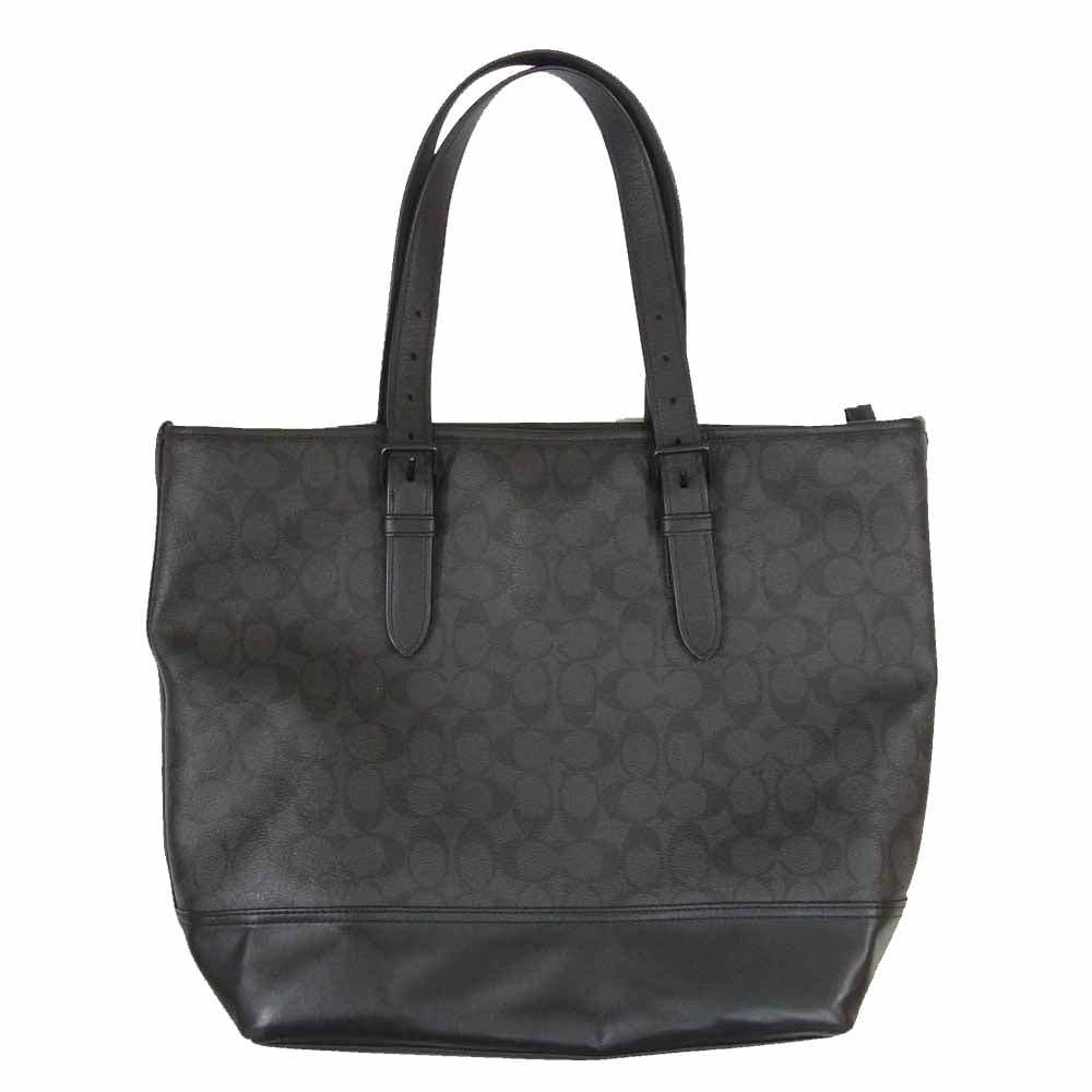 COACH コーチ K1677-F57566 シグネチャー レザー トート バッグ ブラック系【中古】