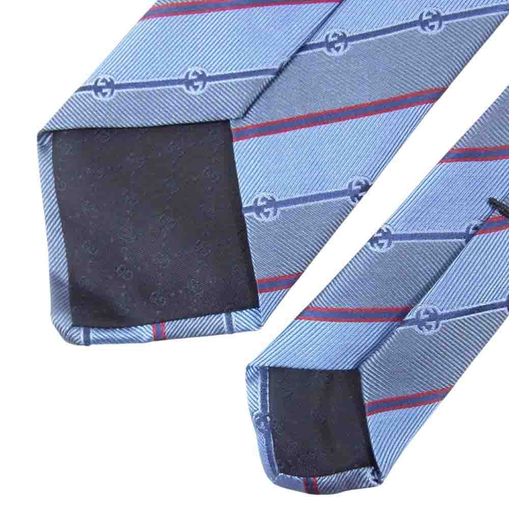 GUCCI グッチ シルク100% レギュラータイ GGロゴ ネクタイ ブルー系【美品】【中古】