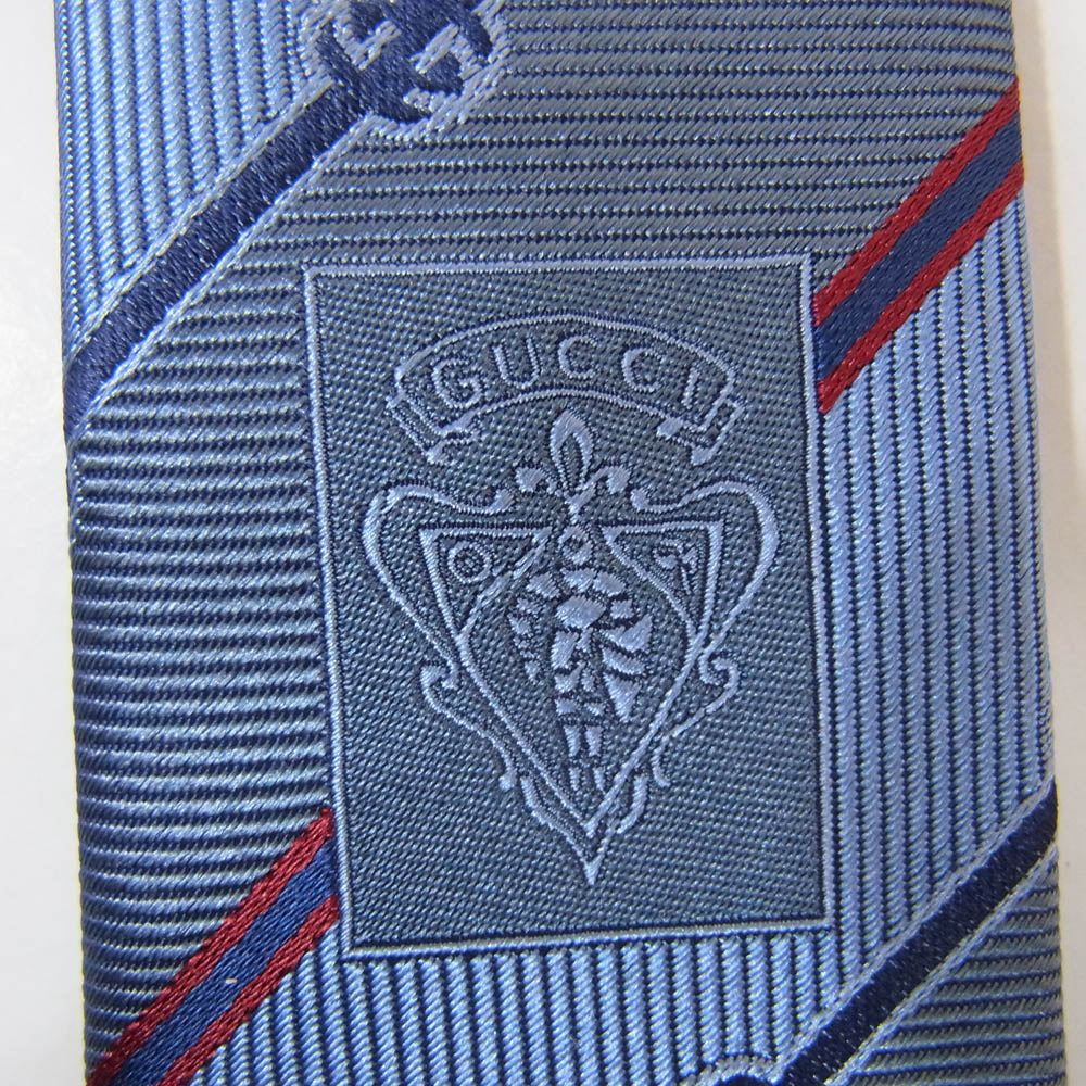 GUCCI グッチ シルク100% レギュラータイ GGロゴ ネクタイ ブルー系【美品】【中古】
