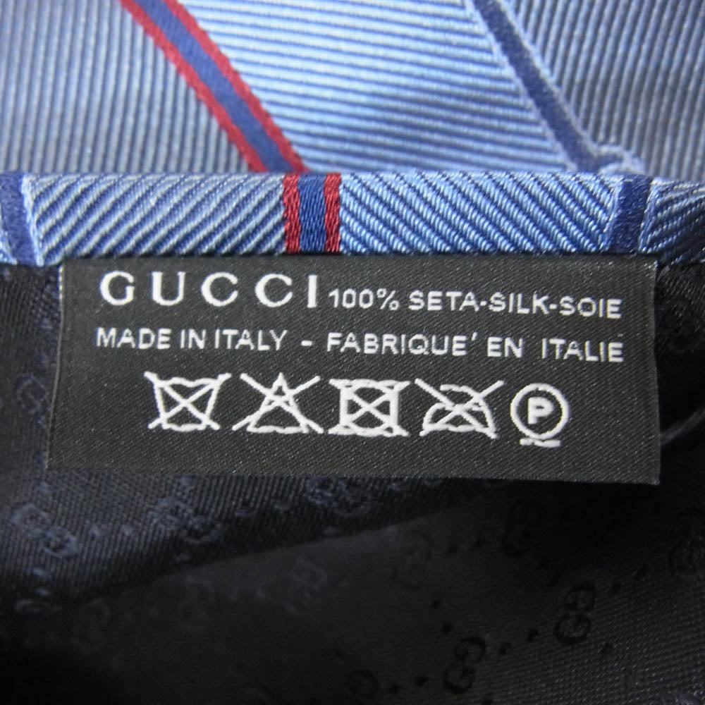 GUCCI グッチ シルク100% レギュラータイ GGロゴ ネクタイ ブルー系【美品】【中古】