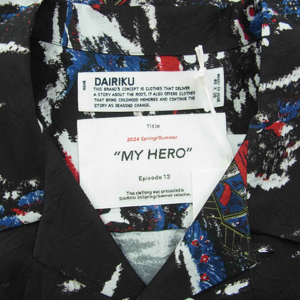 ダイリク 24SS S-9 MY HERO マイヒーロー期 Cliff Aloha Shirt フラッシャーワッペン付属 オリジナルキュプラ アロハシャツ ブラック系 M【新古品】【未使用】【中古】