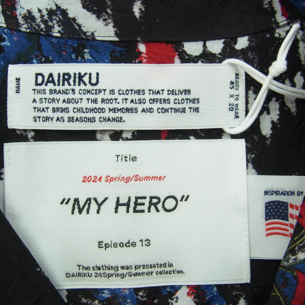ダイリク 24SS S-9 MY HERO マイヒーロー期 Cliff Aloha Shirt フラッシャーワッペン付属 オリジナルキュプラ アロハシャツ ブラック系 M【新古品】【未使用】【中古】