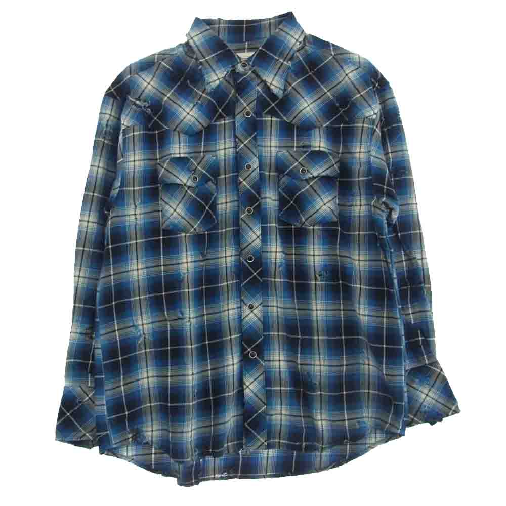ラフ Rafu002 western shirt チェック ウエスタン 長袖 シャツ ブルー系 M【新古品】【未使用】【中古】