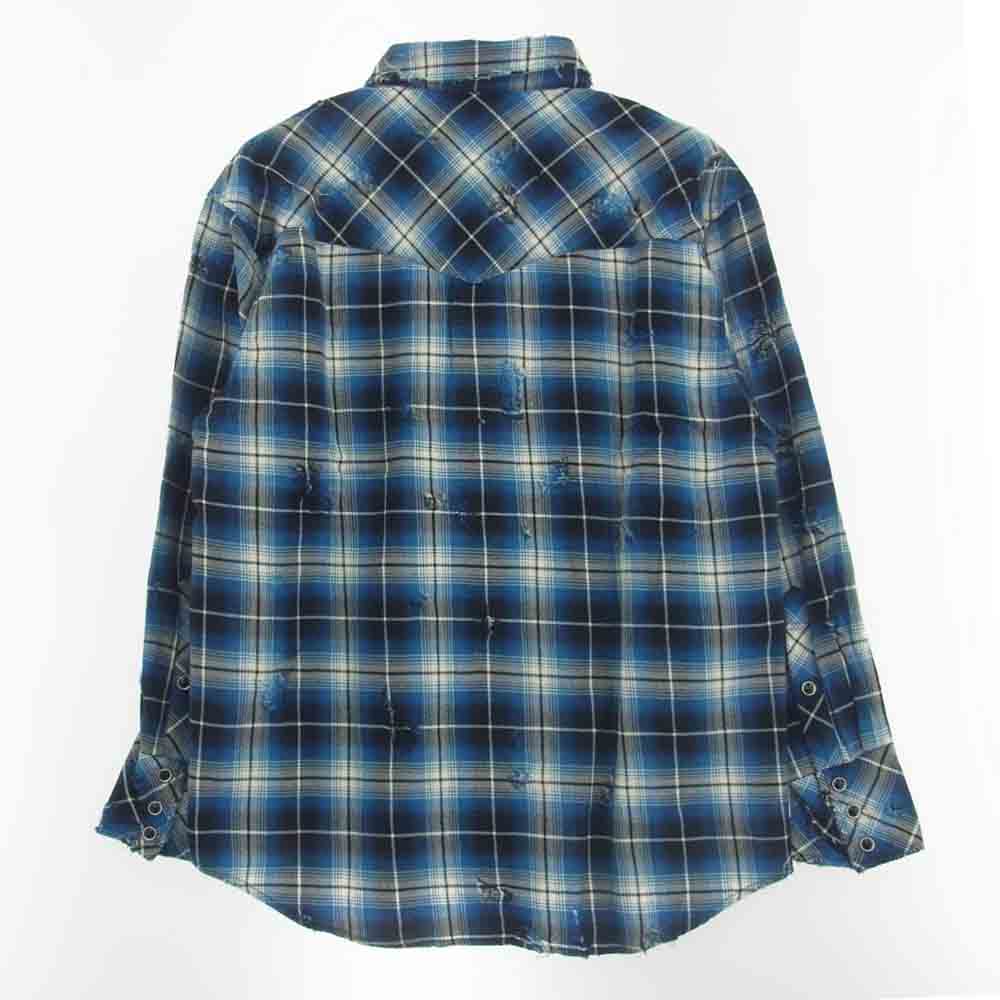 ラフ Rafu002 western shirt チェック ウエスタン 長袖 シャツ ブルー系 M【新古品】【未使用】【中古】
