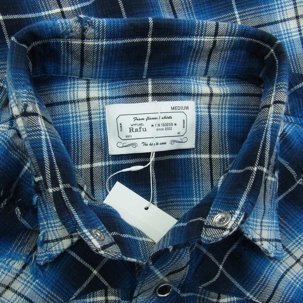 ラフ Rafu002 western shirt チェック ウエスタン 長袖 シャツ ブルー系 M【新古品】【未使用】【中古】