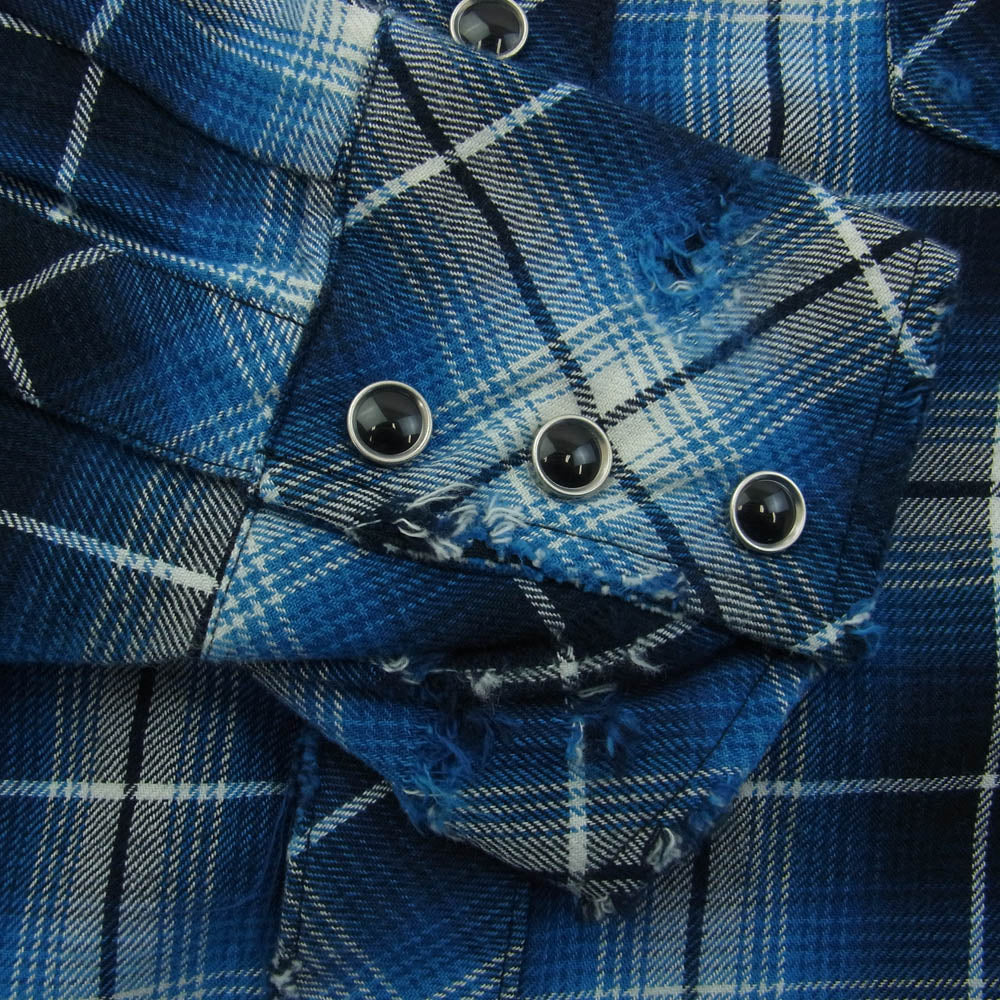 ラフ Rafu002 western shirt チェック ウエスタン 長袖 シャツ ブルー系 M【新古品】【未使用】【中古】