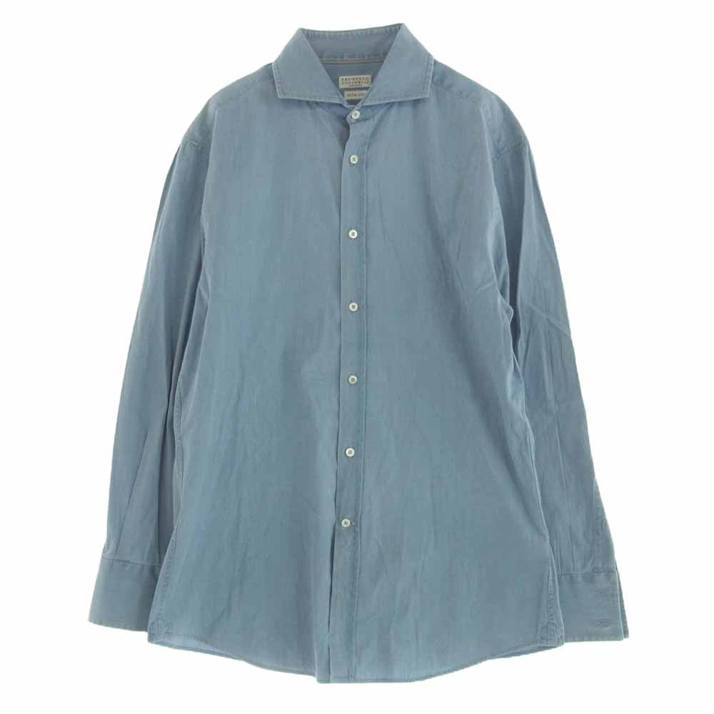 Brunello Cucinelli ブルネロクチネリ SLIM FIT コットン 長袖 シャツ イタリア製 ブルー系 S【中古】