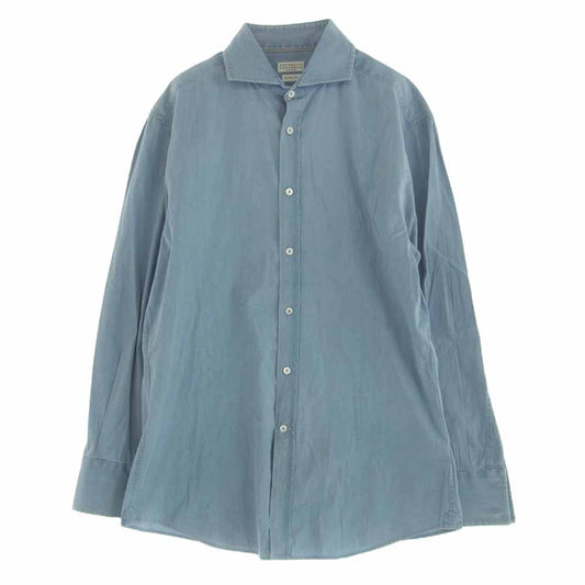 Brunello Cucinelli ブルネロクチネリ SLIM FIT コットン 長袖 シャツ イタリア製 ブルー系 S【中古】