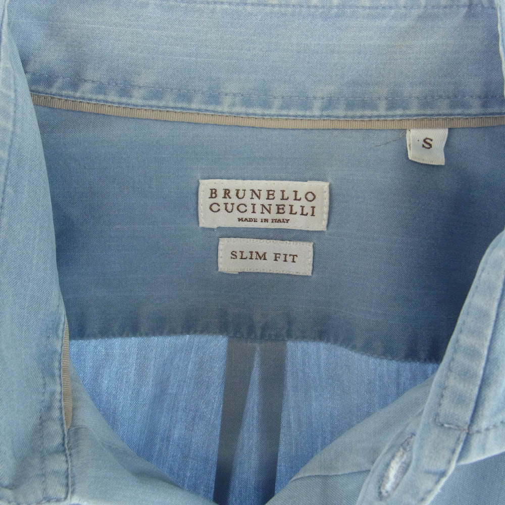 Brunello Cucinelli ブルネロクチネリ SLIM FIT コットン 長袖 シャツ イタリア製 ブルー系 S【中古】