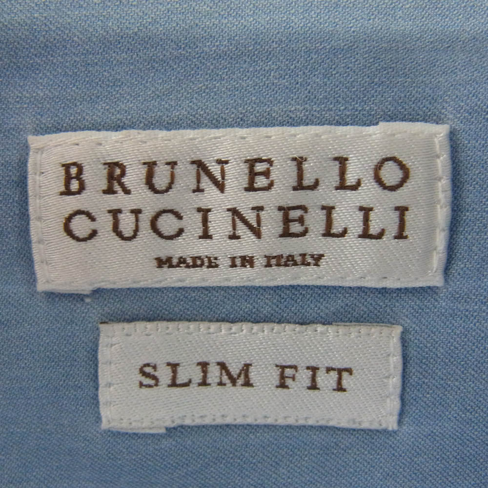 Brunello Cucinelli ブルネロクチネリ SLIM FIT コットン 長袖 シャツ イタリア製 ブルー系 S【中古】
