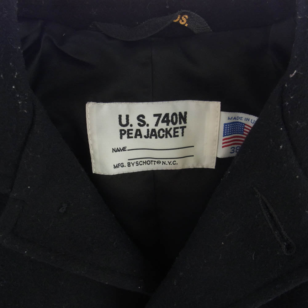 schott ショット 7537 USA製 758US 日本別注 24oz スリムフィット シングル ピーコート ネイビー系 38【中古】