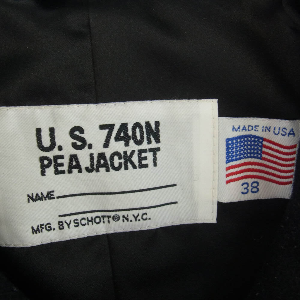 schott ショット 7537 USA製 758US 日本別注 24oz スリムフィット シングル ピーコート ネイビー系 38【中古】